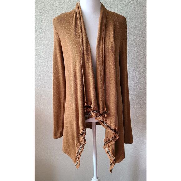 XCVI Crochet Boho Retro Open Women Cardigan Small Western Long Sleeves Camel - Picture 1 of 12